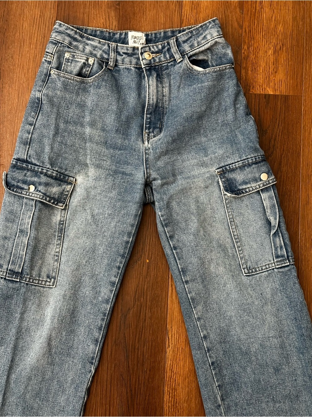 Princess Polly Light Blue Straight Leg Cargo Jeans